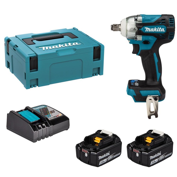 Cheie cu impact Makita DTW300 18V LXT 330Nm, 2 acumulatori 3Ah, set, transport Makpac