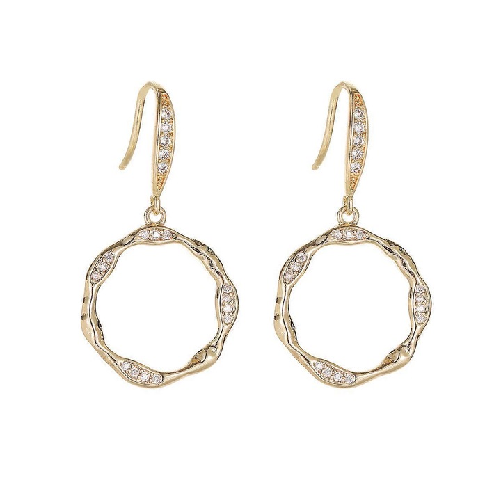 Cercei hoop mari din cupru si zirconiu, aurii, set bijuterii pentru femei