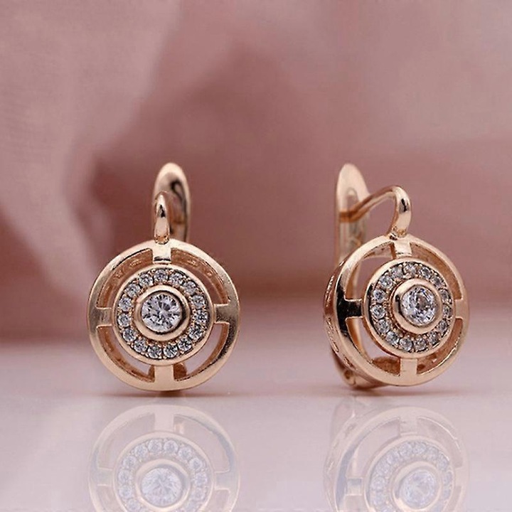 Cercei din argint placat cu aur roz, zirconiu cubic, stil drop, bijuterii dama