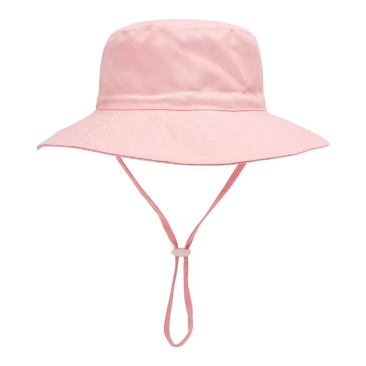 Palarie de Soare Copii Tip Bucket, Uscare rapida, Protectie UV UPF50+, Snur Reglabil, Acoperire Gat si Urechi, Primvara / Vara, Marime M- 50-54cm, Varsta aprox. 3–8 Ani, Roz