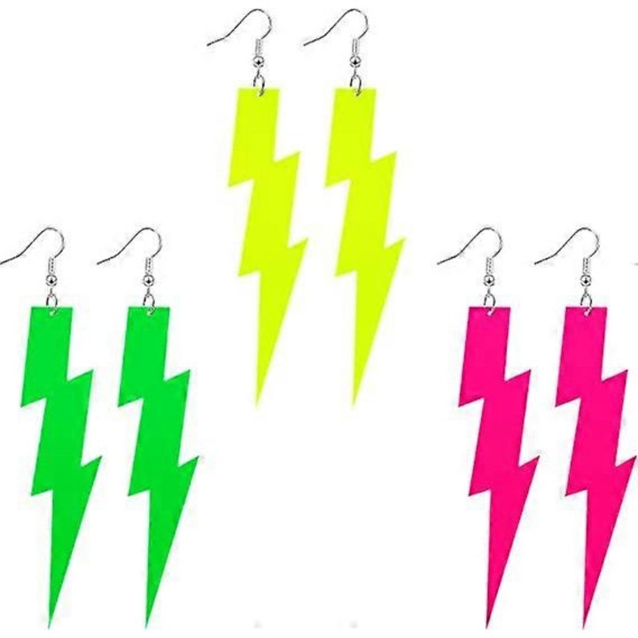 Cercei retro neon 80s din acril, set 3 perechi, multicolor