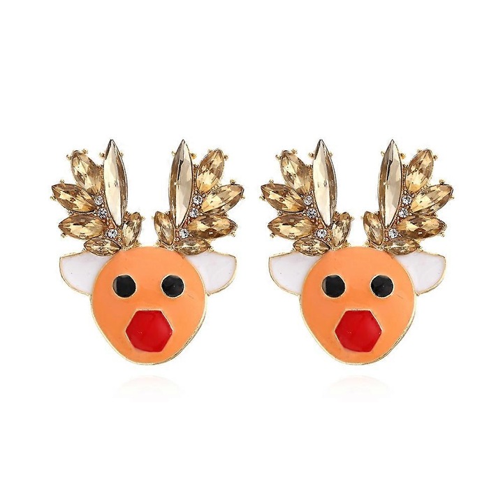 Cercei de Craciun pentru femei, cercei stud ren, cutie cadou rosie si verde