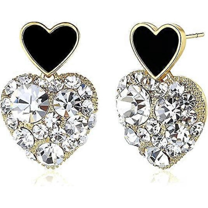 Cercei inima din aliaj cu zirconiu cubic, aurii, set