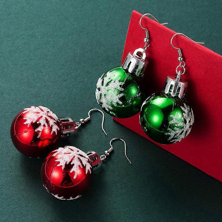 Set de 2 perechi cercei de Craciun pentru fete, rosu-verde, bijuterii pentru sarbatori