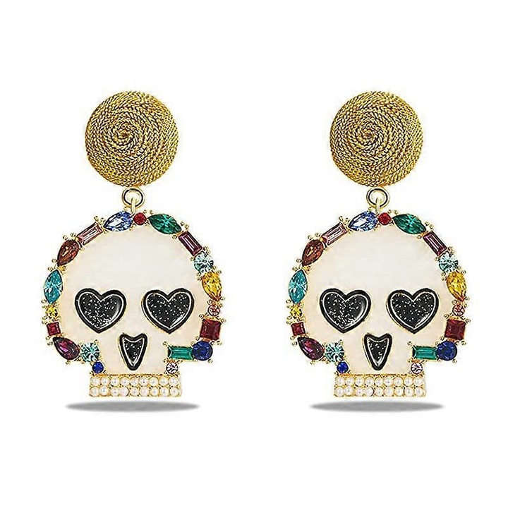 Cercei dama set Halloween, design craniu, aliaj-acrilic, multicolor