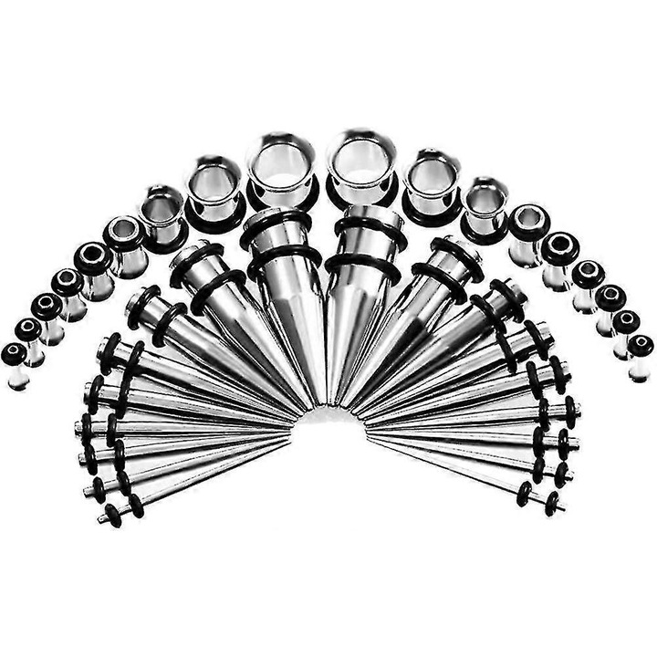 Set extensii cercei din inox, 36 piese, 1.6mm-10mm, pentru stretching, argintiu/negru