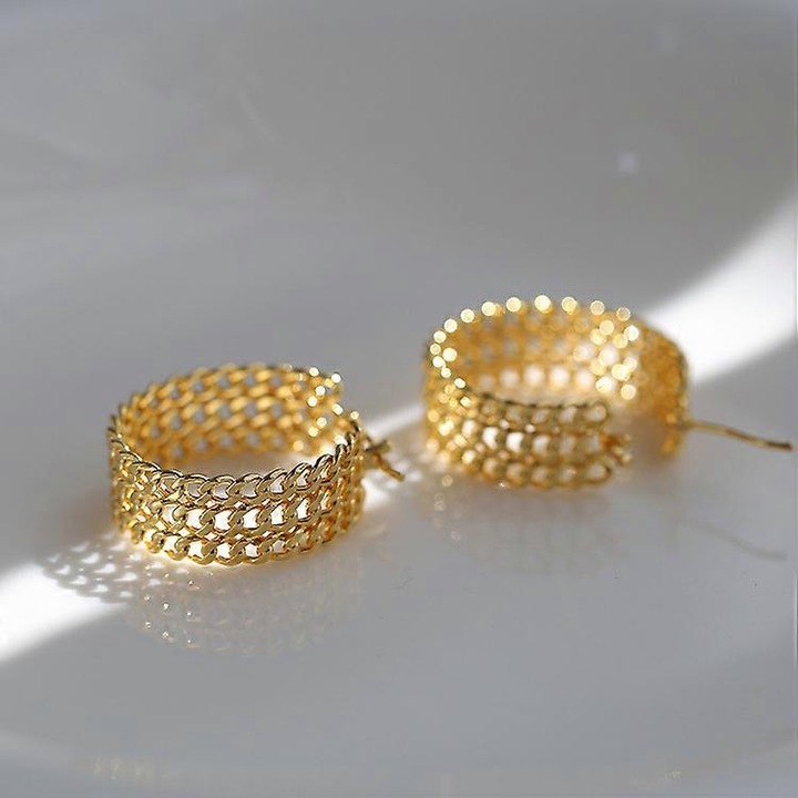 Cercei din plasa filigranata aurie, set, 18K, dimensiuni 3x5cm