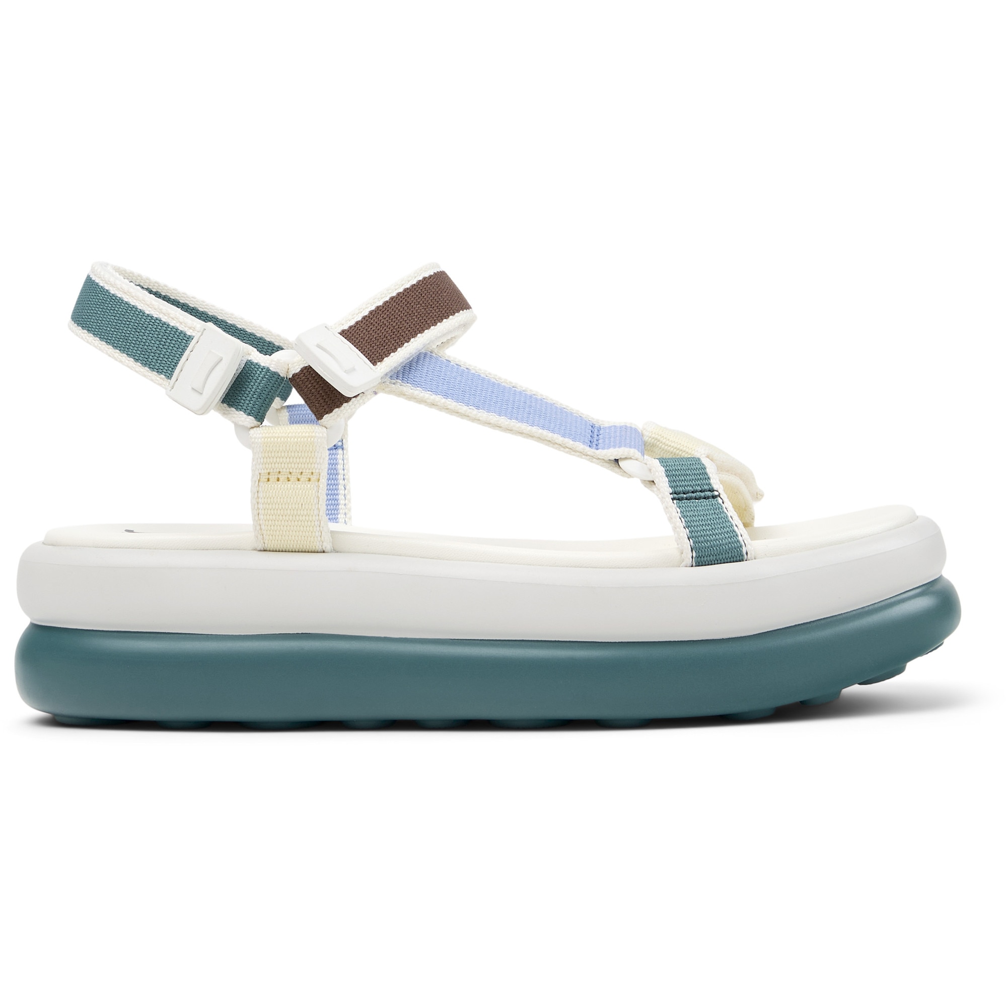 Camper, Sandale cu talpa flatform si aplicatii florale Pelotas, Albastru deschis, Verde persan, 37
