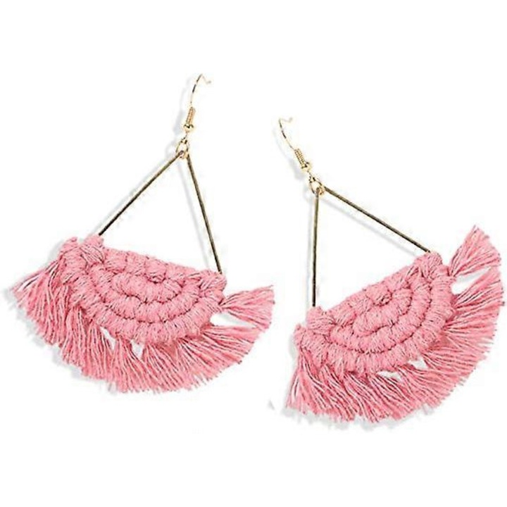 Cercei franjurati handmade, roz, set de bijuterii pentru femei