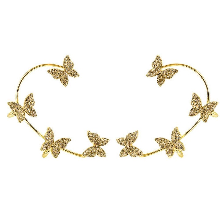 Cercei tip ear cuff fluture, set 2 perechi, aurii si argintii, bijuterii pentru femei