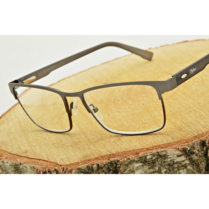 Ochelari de vedere pentru citit, Stylion, Otel / Policarbonat, Dioptrii +0.50, Set cu etui si servetel, Grafit
