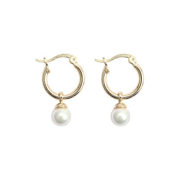 Cercei hoop din argint 925 cu perle simulate, 25mm diametru, set