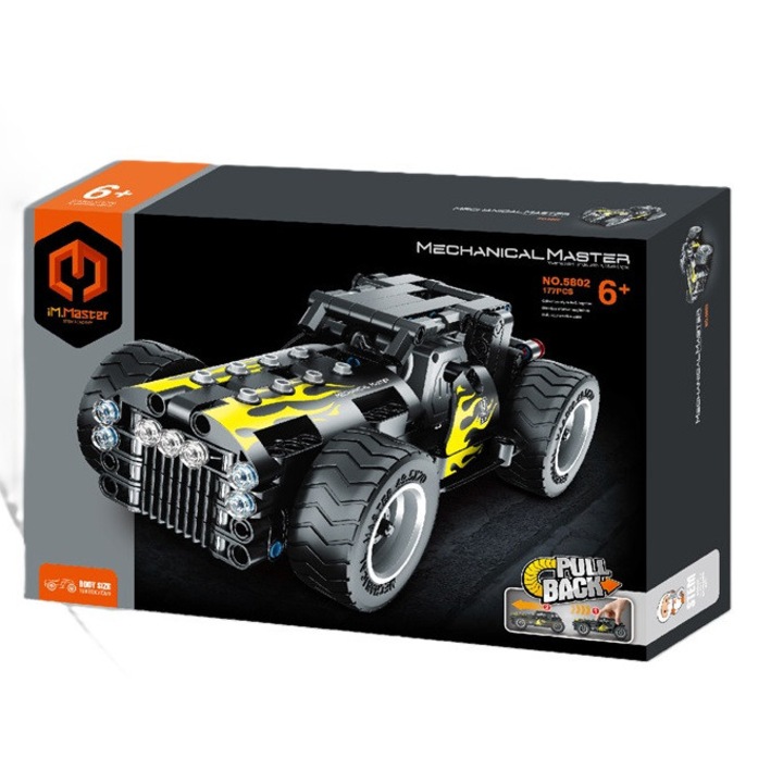 Set de constructie, 177 elemente, vehicul cu functie pull and back, multicolor