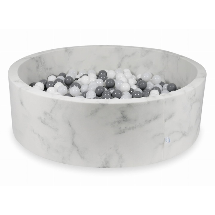 Bazin de joaca cu bile, 130x40cm, 700 bile, alb, gri, set