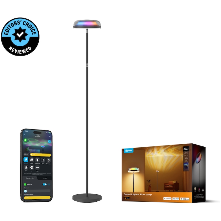 Lampa de podea smart RGBWW+RGBIC+WW Govee H60B0311, 170 cm H60B0311, 2700K-6500K, Wi-Fi 2.4GHz, Bluetooth, Control vocal, Alexa, Google Assistant, Matter, clasa energetica G