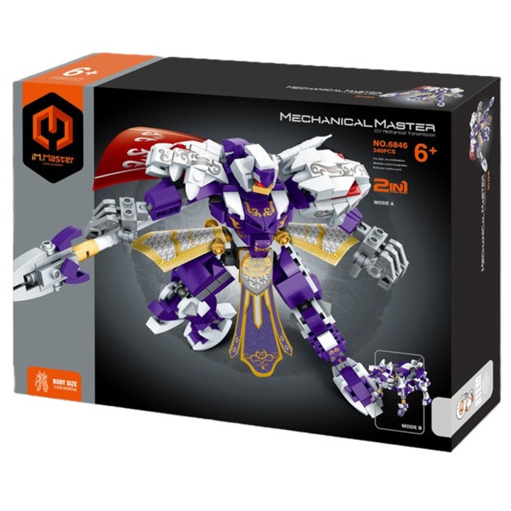 Set de constructie robot 2w1, 340 elemente, violet