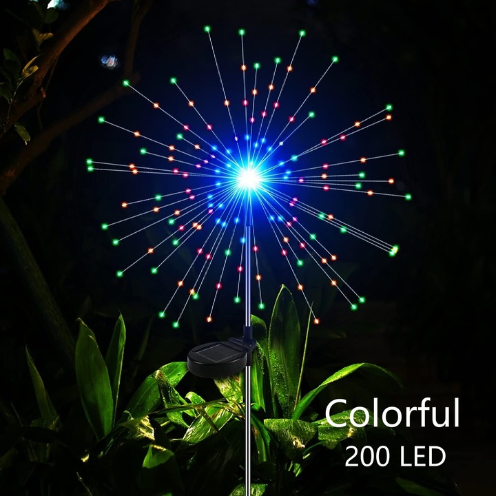 Instalație lumini solare PDDMALL, 200LED, multicolor, impermeabile, 8 moduri, pentru decor gradină