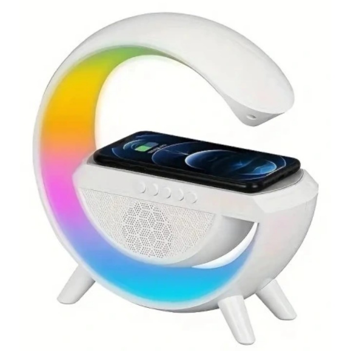 Многофункционална лампа с Bluetooth високоговорител, QI зарядно устройство, RGB осветление, 24x23x8см