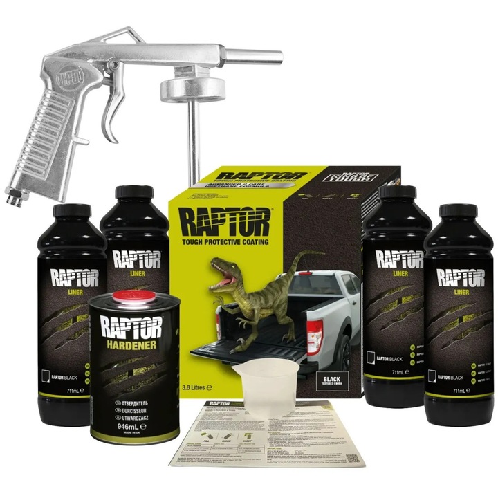 Set vopsea/intaritor cu pistol pentru masini, U-POL, RAPTOR, 6 piese, negru
