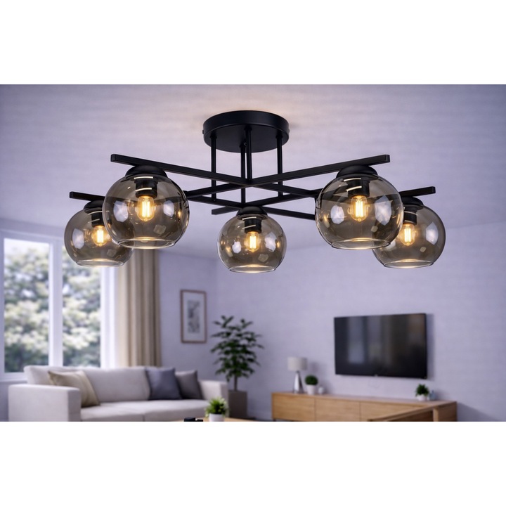 Lustra NEXUS 5, 5x E27, neagră, 71x31cm