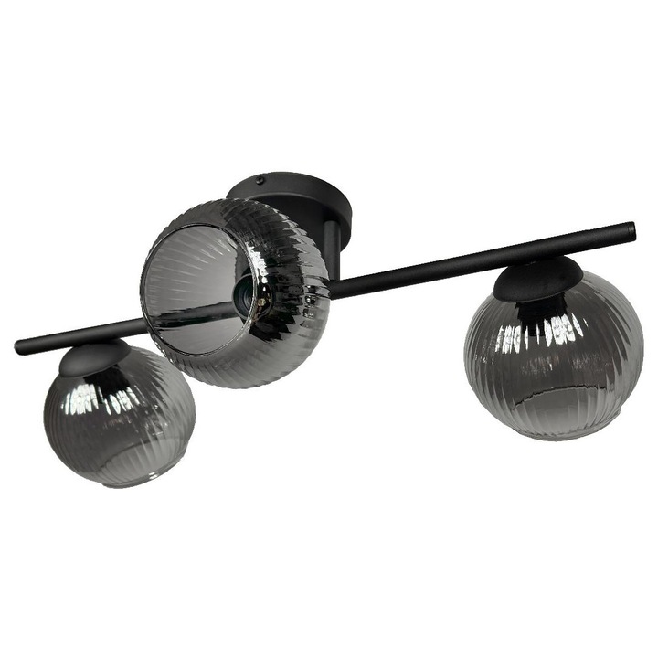 Lustra SEVI 3 becuri, 62x23cm, 3xE27, neagra, abajur sticla