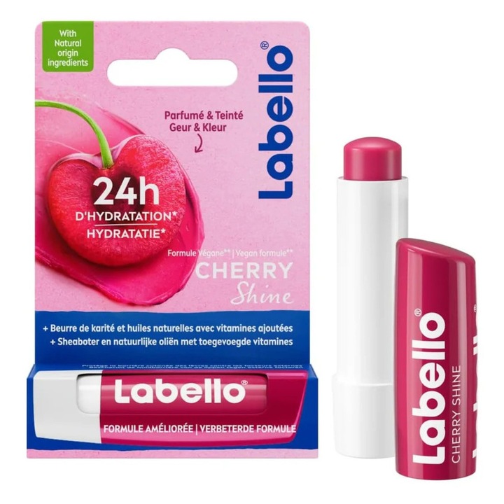 Balsam de buze Labello, Cherry Shine, roz, 5.5ml, 1 bucata