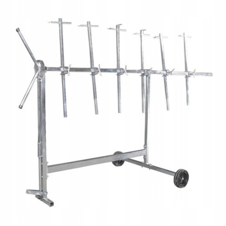 Suport rotativ pentru vopsire, 6 brate, 2 roti, argintiu