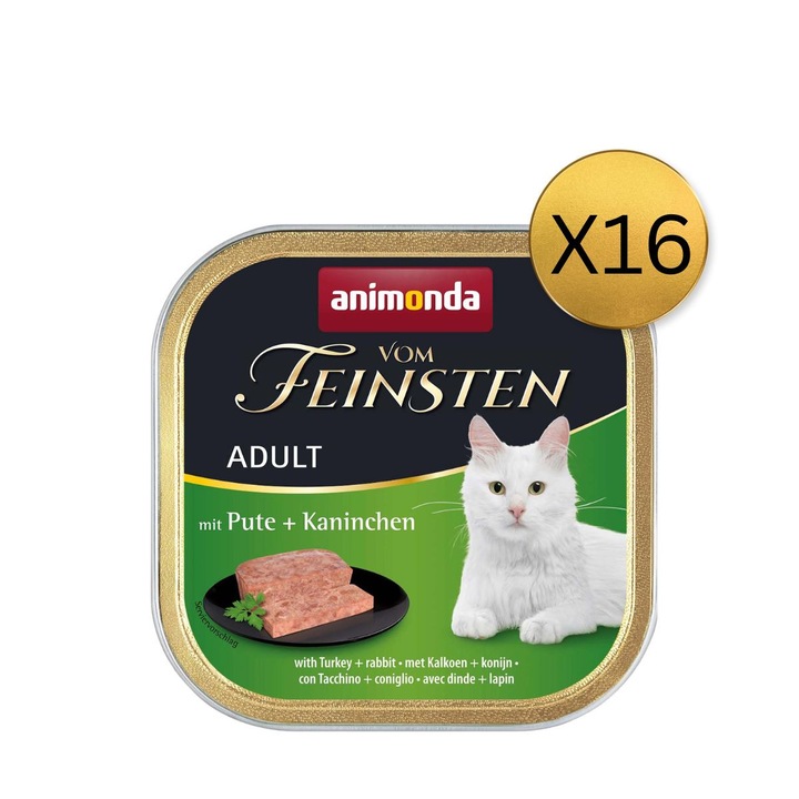 Мокра храна за котки, Animonda, Vom Feinsten, Заек и Пуйка, комплект 16 броя x 100гр