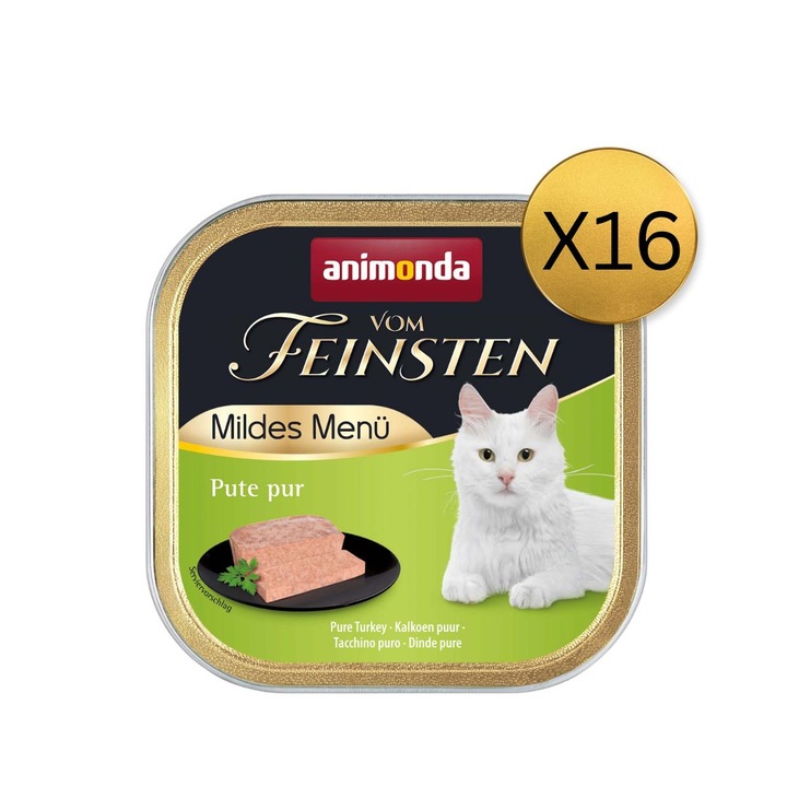 Мокра храна за котки, Animonda, Vom Feinsten Mildes Menu, Пуешко, комплект 16 бр. x 100g