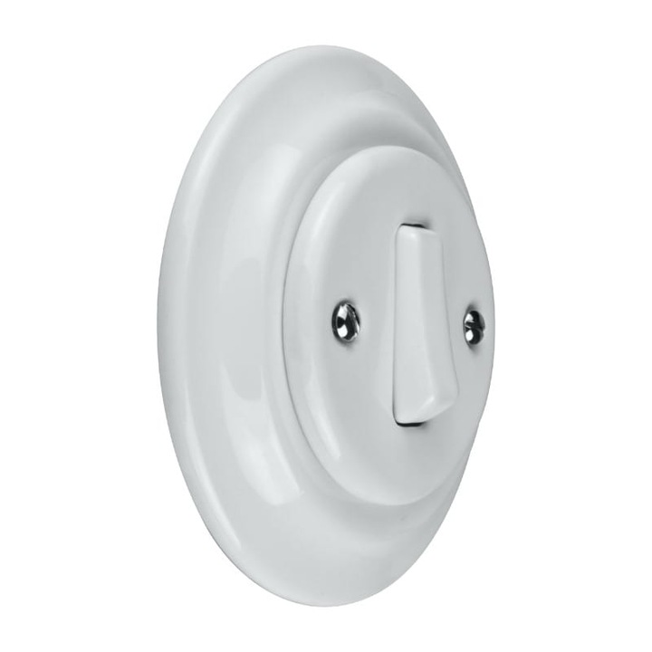 Intrerupator Rotund Cap-Scara din Ceramica Retro Incastrat cu Rama ALB Interior IP20 Ø10, 3 x 3.7cm DPM