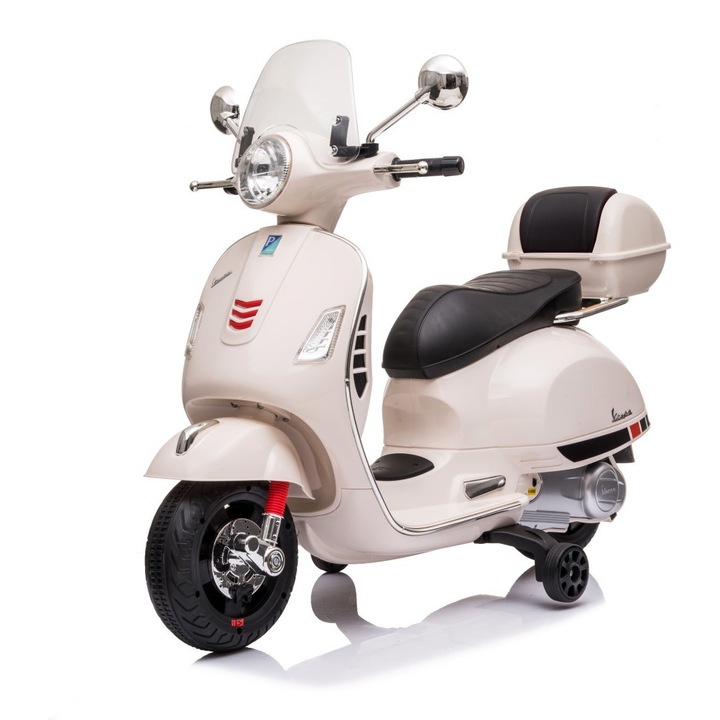 Scooter electric pentru copii, alb, cu portbagaj