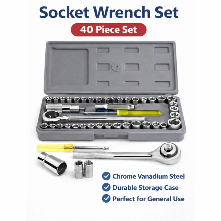 Trusa Chei Tubulare FEROTYB, 20 Buc, cu Clichet, Cutie Compacta