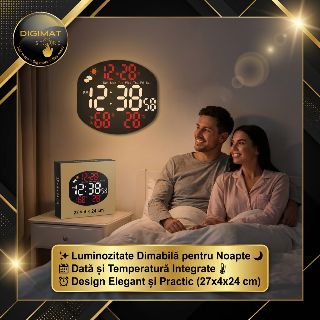 Ceas Timer Ceas Premium Digital LED DIGIMAT®, Perete/Masa, Afisaj Ora, Data ...