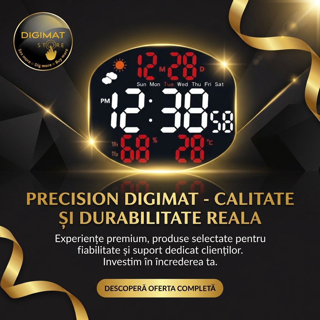 Ceas Timer Ceas Premium Digital LED DIGIMAT®, Perete/Masa, Afisaj Ora, Data ...