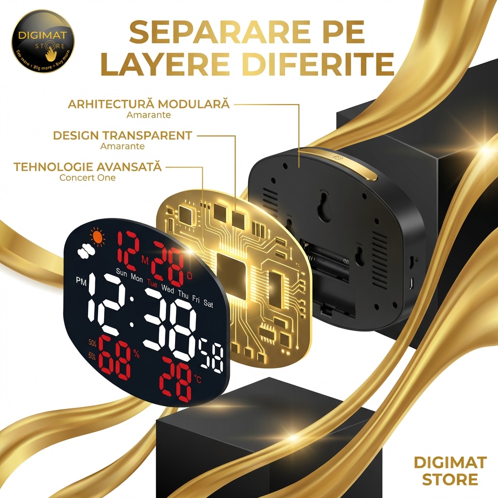 Ceas Timer Ceas Premium Digital LED DIGIMAT®, Perete/Masa, Afisaj Ora, Data ...
