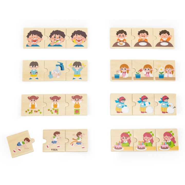 Puzzle, Viga, 24 darabos készlet, napi tevékenységek, többszínű, 206x41x188mm
