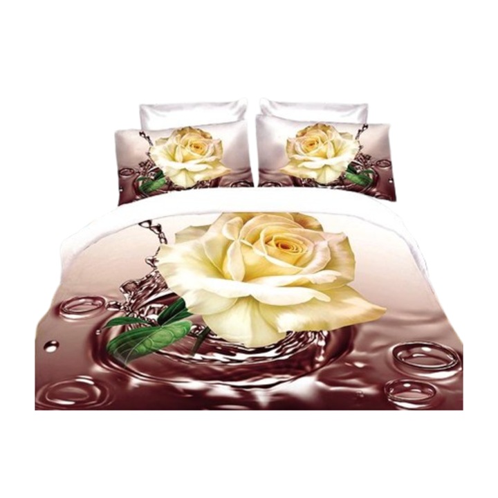 Ágynemű, 3D, 4 részes, gumis nélküli, 1 személyes 155x200 cm, rózsa mintás