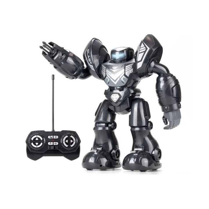Робот играчка Robo Blast, изстрелващ снаряди, 34 см, черен, комплект с 6 ракети