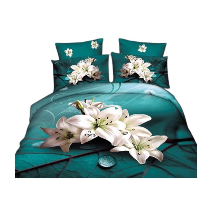 Ágynemű, 3D, 4 részes, gumis nélküli, 1 személyes 155x200 cm, csokor mintás