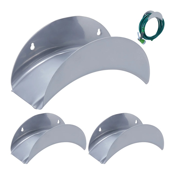 Fém kerti tömlőtartók, 3 db-os szett, Northix, kerek, falra szerelhető, fém