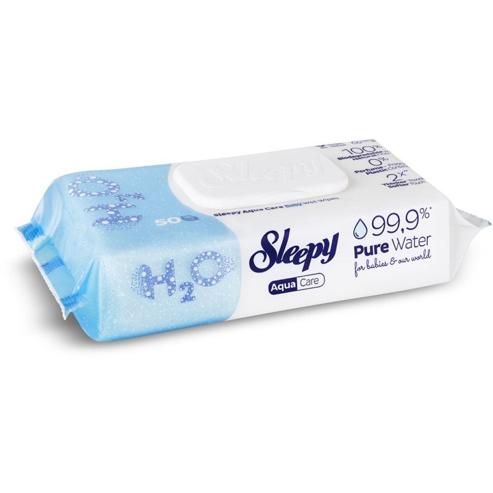 Set 2 x 50 Servetele Umede Sleepy Aqua, hipoalergenice, 99, 9% apa pura