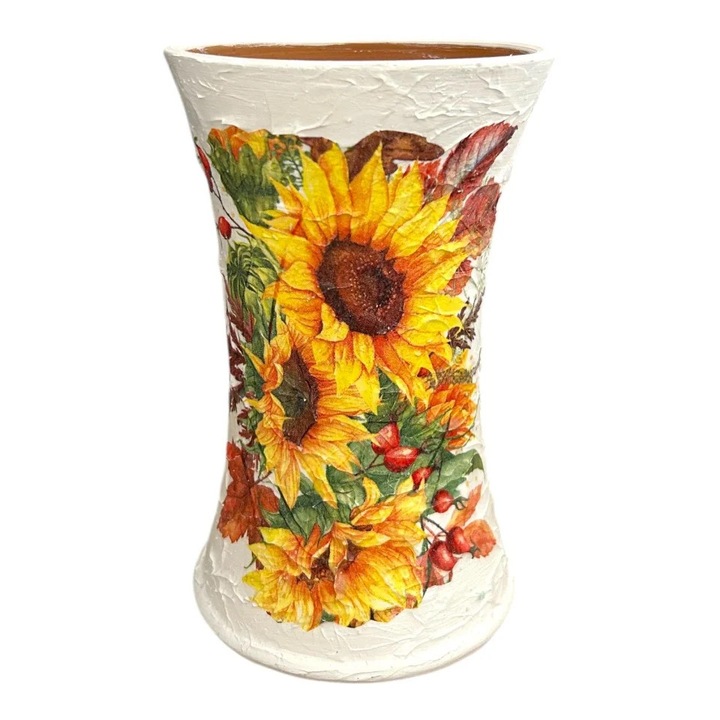 Vază decorativă buchet de floarea-soarelui, ceramică, multicolor, 20cm