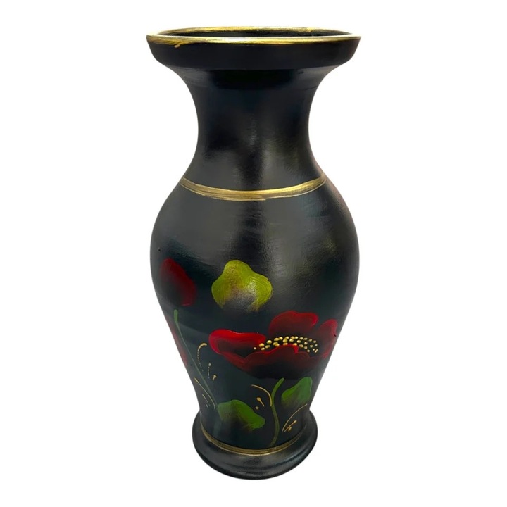 Vază decorativă, ceramică, pictată manual, detalii aurii, 25cm