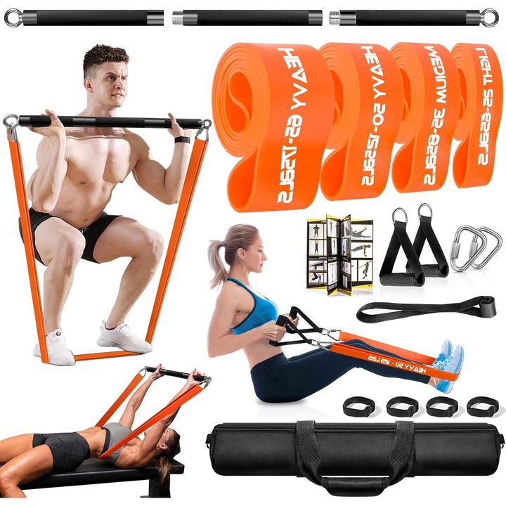 DASKING Fitnesz Szett Levehető Rudakkal, 4 Ellenállási Szalag