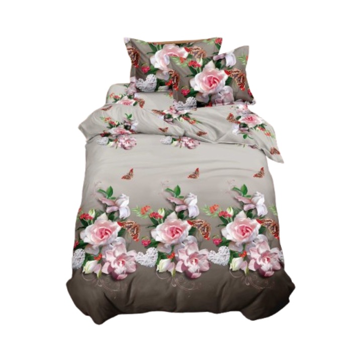 Ágynemű, 3D, 4 részes, gumis, 1 személyes 155x200 cm, különleges virágmintás