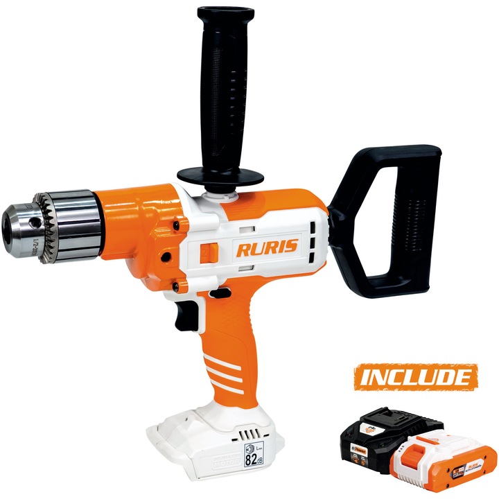 Masina de gaurit multifunctionala pe acumulator Ruris RMX 1390 POWER ALFA UP, 130 Nm, 2 trepte, acumulator 4Ah, incarcator