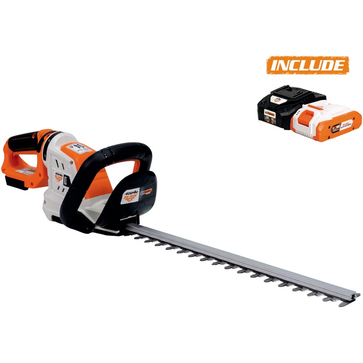 Foarfeca electrica pe acumulator pentru tuns gard viu Ruris 4024e Power Alfa Up, 20 V, lama 45 cm, diametru maxim taiere 16 mm, include: acumulator 20V 4.0 Ah + incarcator