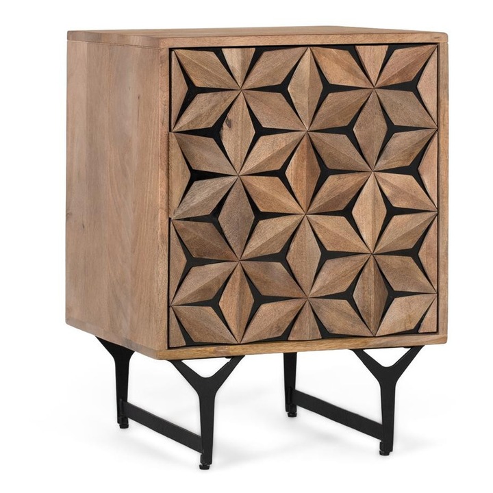 Aparador GINER Y COLOMER din lemn masiv de mango, frontal sculptat manual, 120x40x80cm