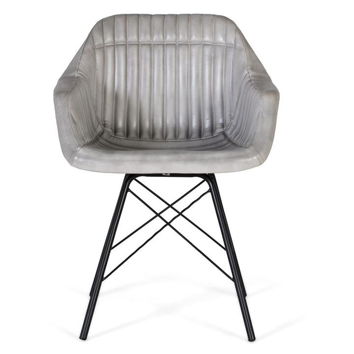 Scaun GINER Y COLOMER, piele gri, spătar căptușit, spătar înclinat