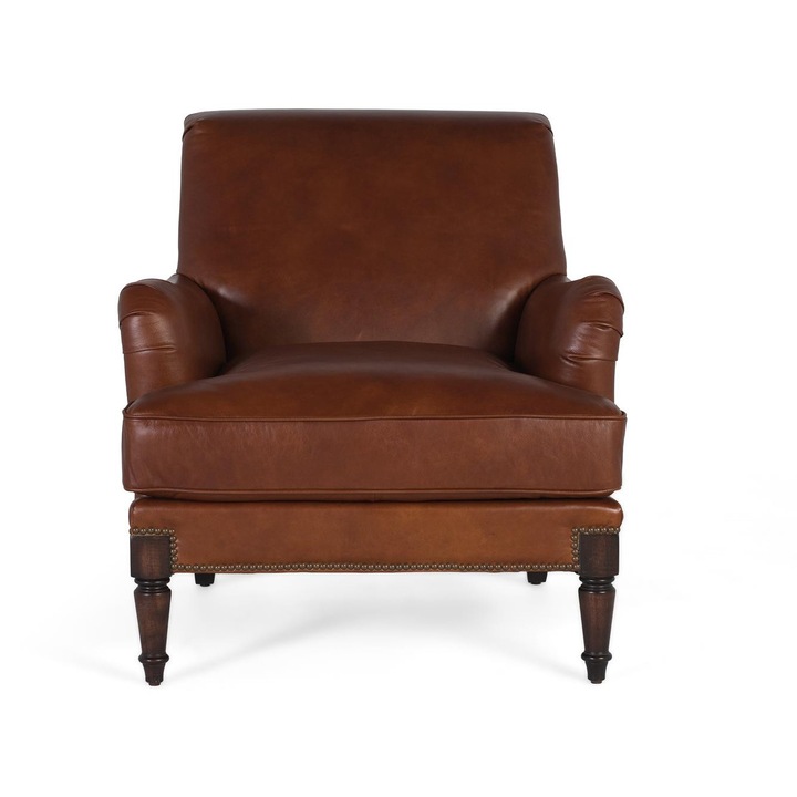 Fotoliu din piele cu brate si picioare din lemn, GINER Y COLOMER